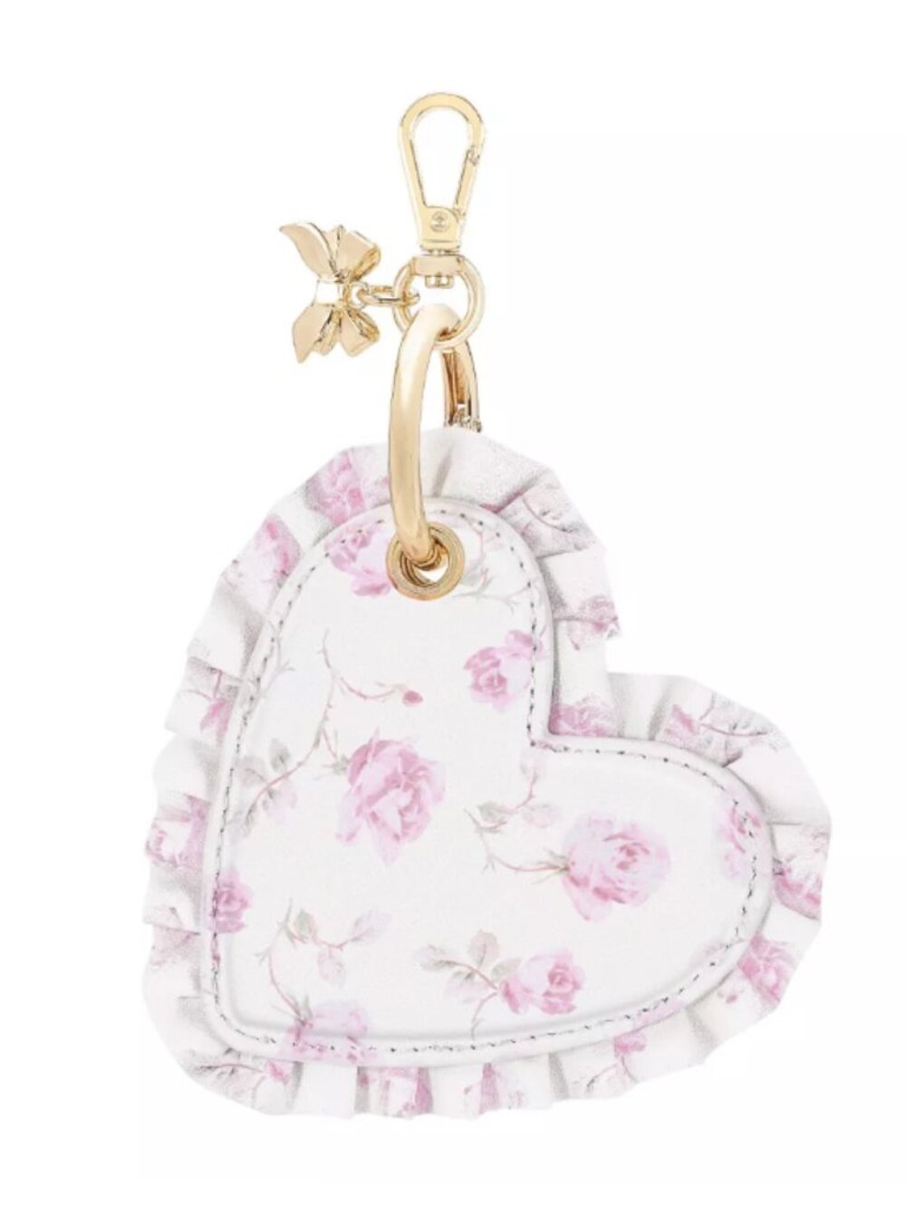 LoveShackFancy Cream and Pink Floral Ruffle Heart Key Holder